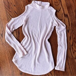 Y2K Vintage Decree Baby Pink Off the Shoulder Waffle Knit Long Sleeve Sweater